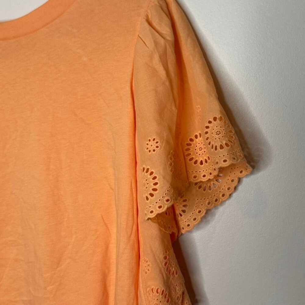 NWT Cutwork-Sleeve Mixed Fabric Top Peach Orange Womens 3x Boho Peasant - Picture 6 of 11
